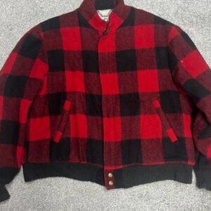 Woolrich Jacket Mens Extra Large Red Buffalo Plaid Sherpa Lined Wool USA Vintage